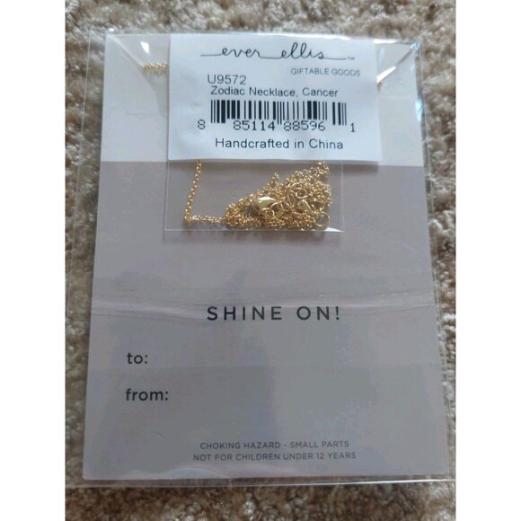 Cancer Zodiac Bar Necklace 18K Gold Plated Ever Ellis 16" June 21 - July 22 - Picture 2 of 2